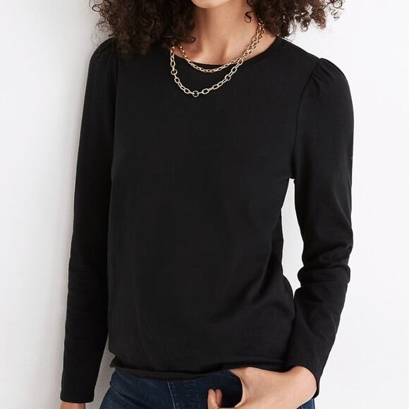 Madewell Tops - Madewell Cotton Puff Long Sleeve Tee, Black, Size Large